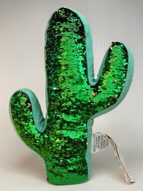 Reversible mermaid Sequin Cactus Plush Throw Pillow Green & Gold